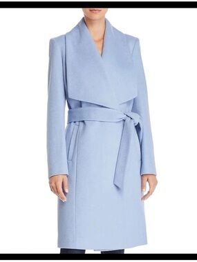 Cole Haan Women's Slick Wool Blend Wrap Coat in Ice Blue size 2X